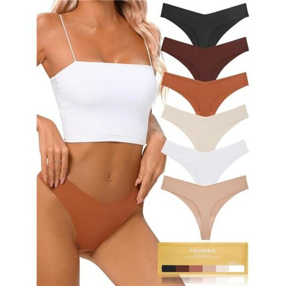 Seamless No Show Thong Underwear V Waist Stretch Breathable Panties 6 Pack - Picture 1 of 7